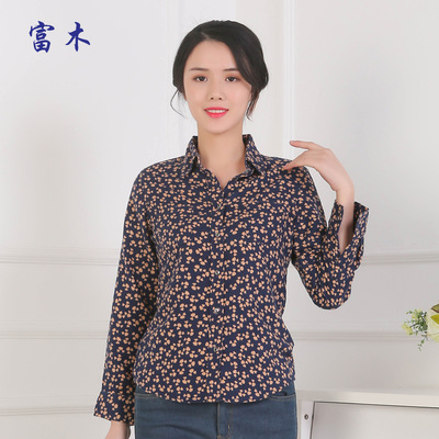 富木年秋季新款纯棉绒布女衬衫 碎花百搭休闲女上衣CF1663E6